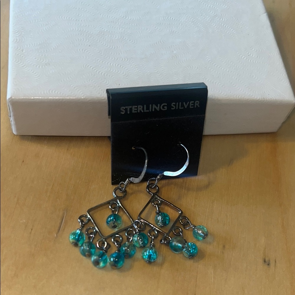 Silver and Blue Chandelier Earrings